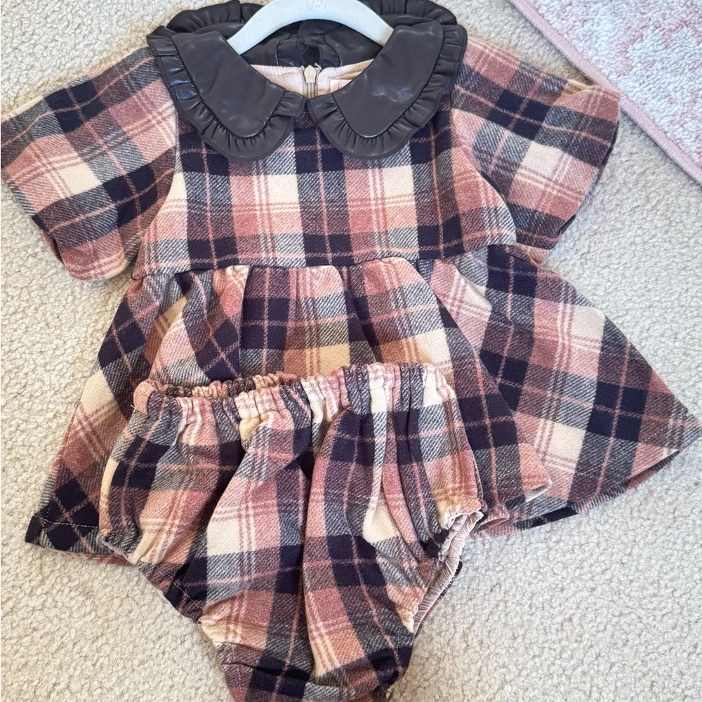 Ivy City Co Baby Girl Plaid Dress with Leather Collar